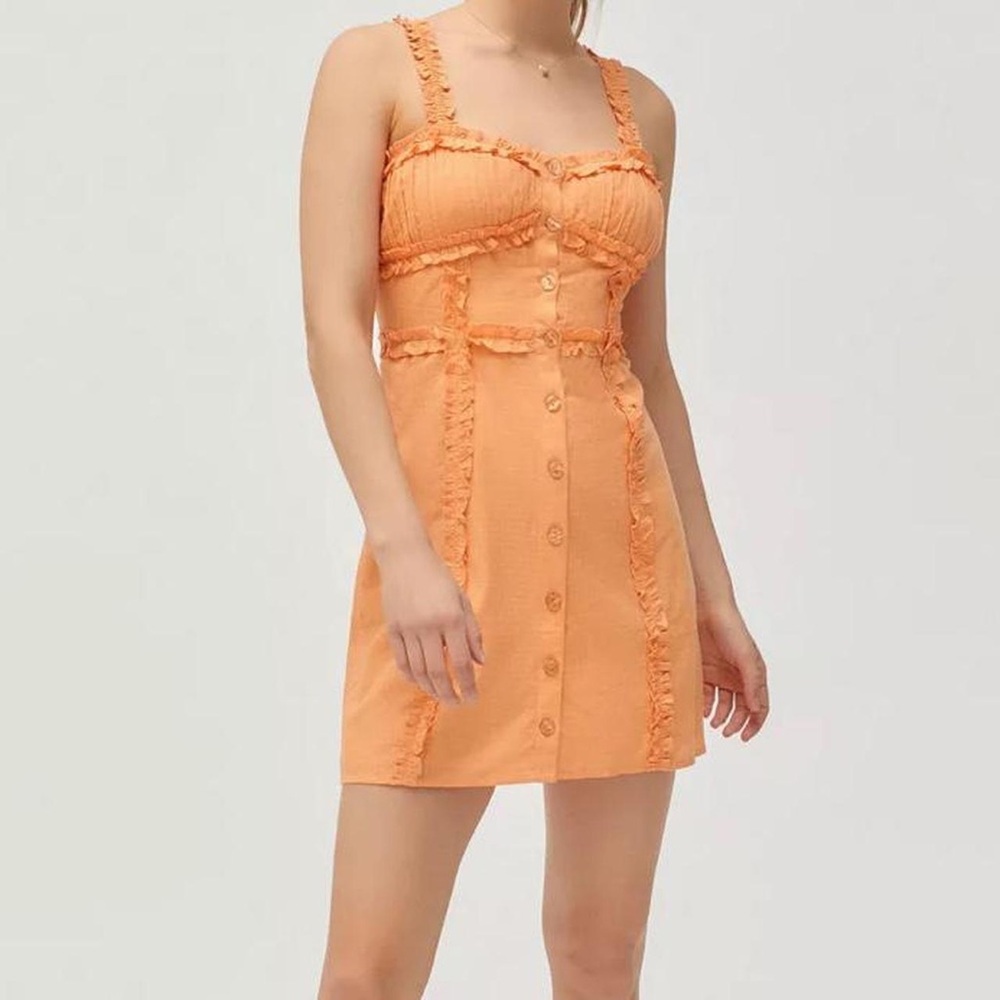 Urban Outfitters Orange Ruffled Button-Down Dress